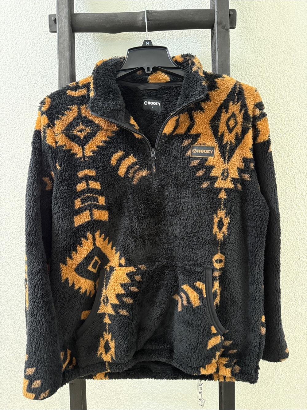 Hooey Black and Gold Aztec Fleece Pullover Jacket